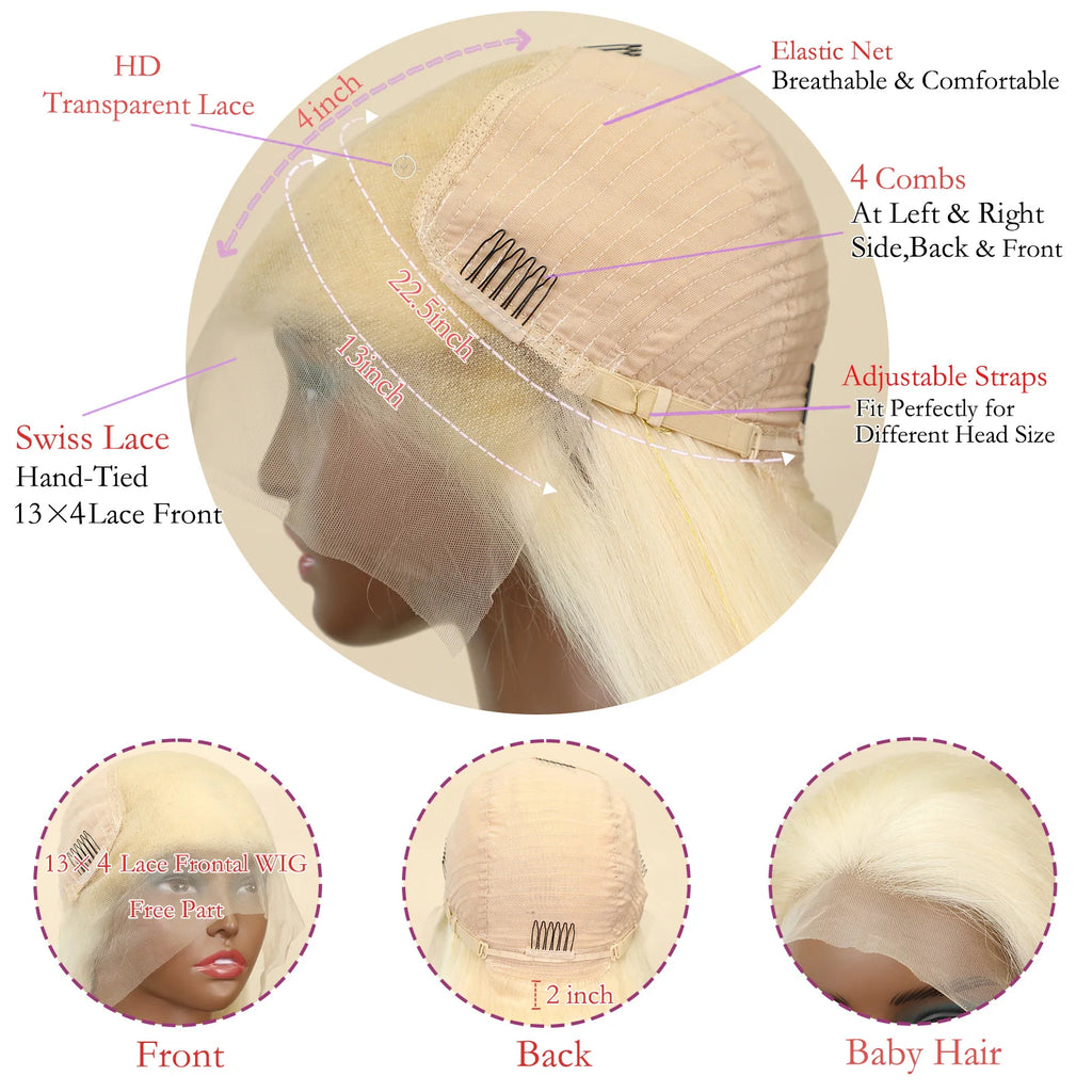 13X4 transparent Brazilian straight lace front wig 38 inches human hair blonde straight 613 Hd lace front wig 220 density