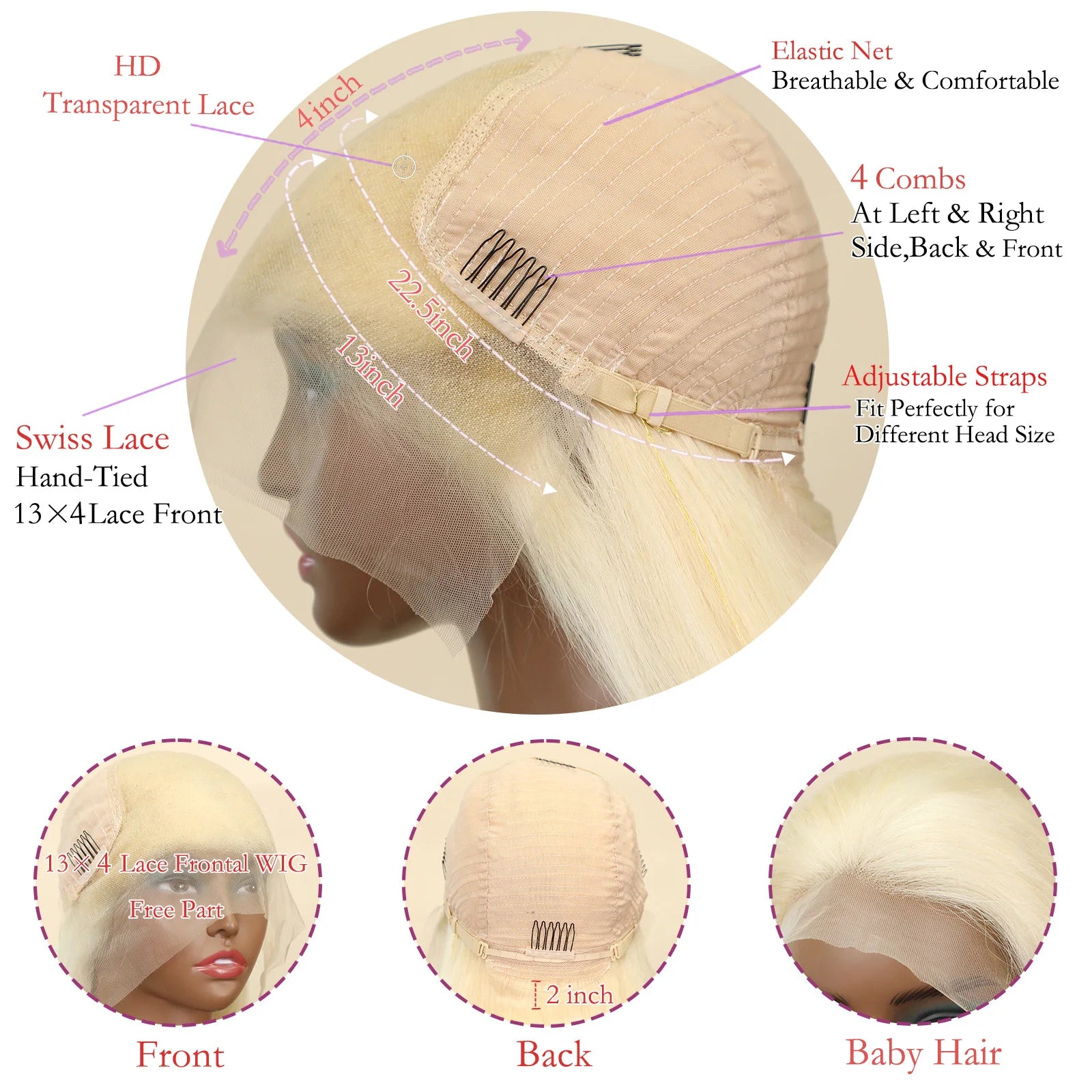 13X4 transparent Brazilian straight lace front wig 38 inches human hair blonde straight 613 Hd lace front wig 220 density