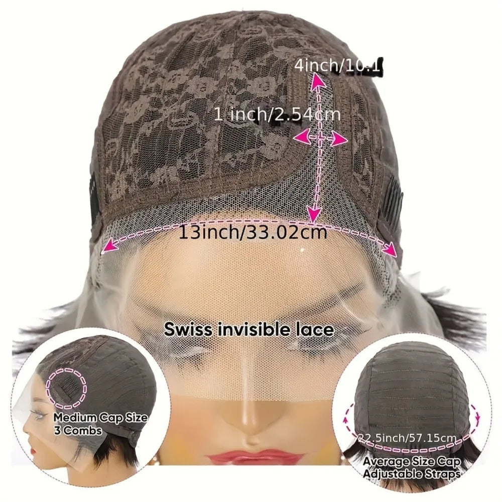 Elegant Curly Wave Pixie Cut 13x4x1 Lace Front Preplucked Remy Human Hair Wig for Women