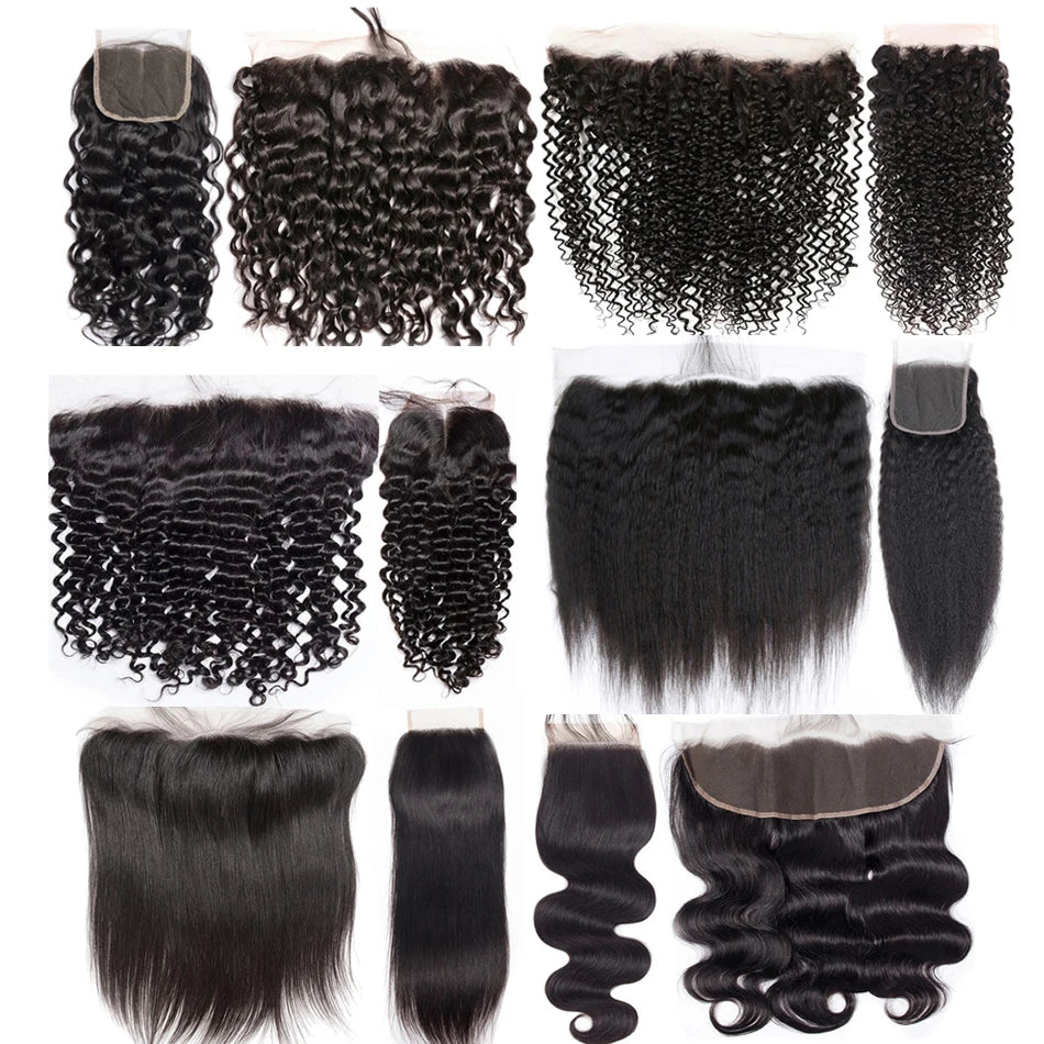 Kinky Curly 13x4 Lace Frontal Only Brazilian Bone Straight 4x4 Lace Closures Pre plucked Natural Water Wave Remy Hair 8-22 Inch
