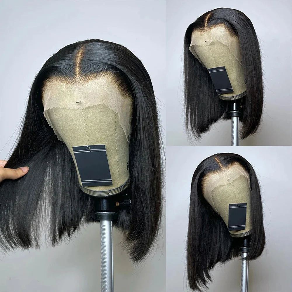 300 Density Bone Straight 13x4 Lace Frontal Wigs Short Bob Wig Brazilian Remy 100% Human Hair 2x6 Transparent Lace Front Wig