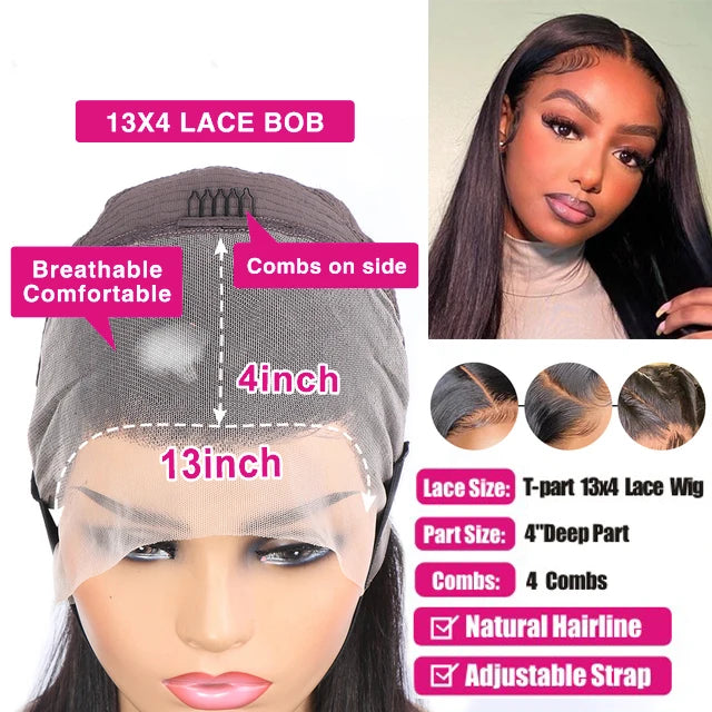 Short Bob Wig Straight 13x4 Lace Front Wig Human Hair Wigs Pre Plucked Front Wig Brazilian Lace Wigs
