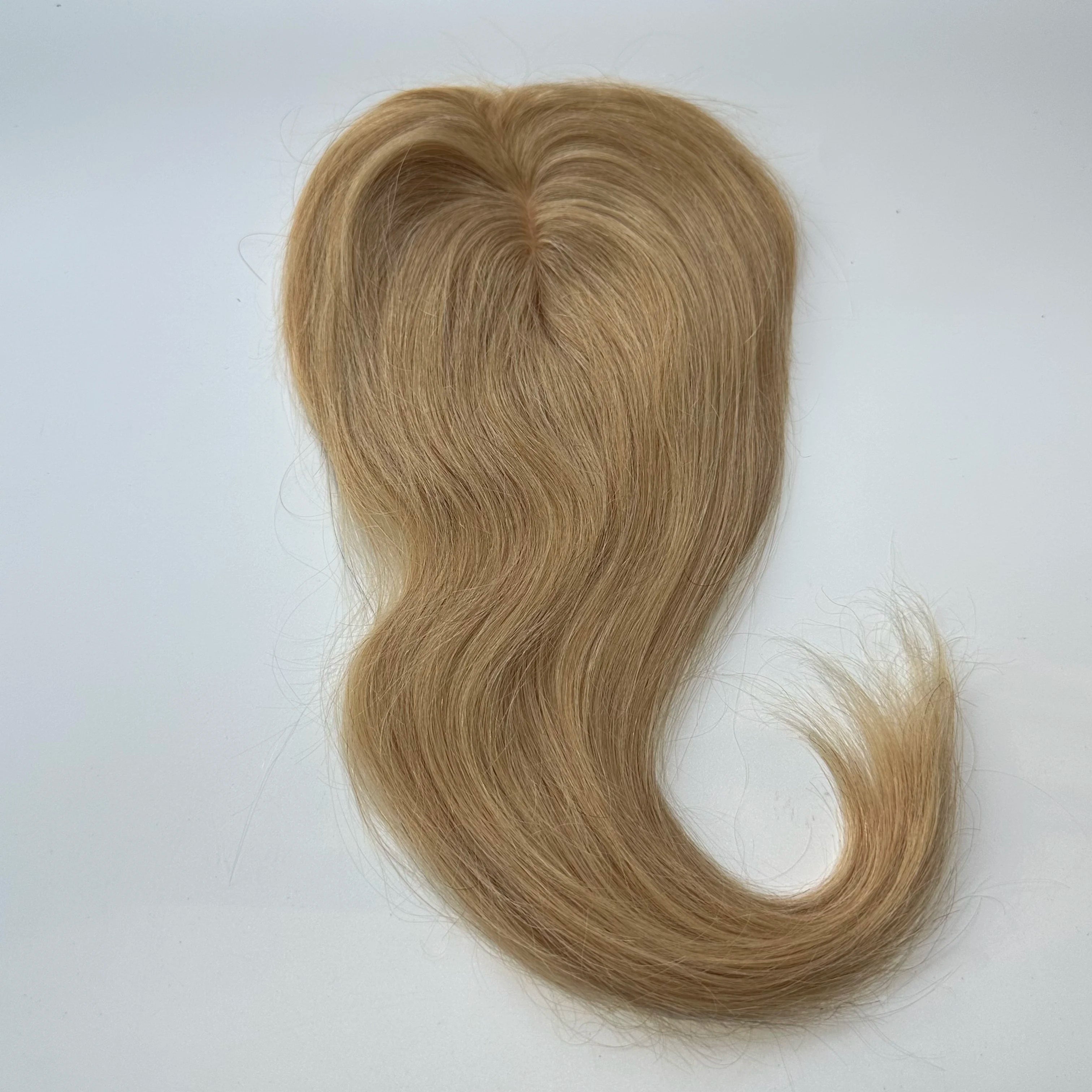 Human Hair Topper For Women Toppers With Bangs Clips In Hairpieces 100% Human Hair Wigs Natural Straight Hair Blonde Silk Base