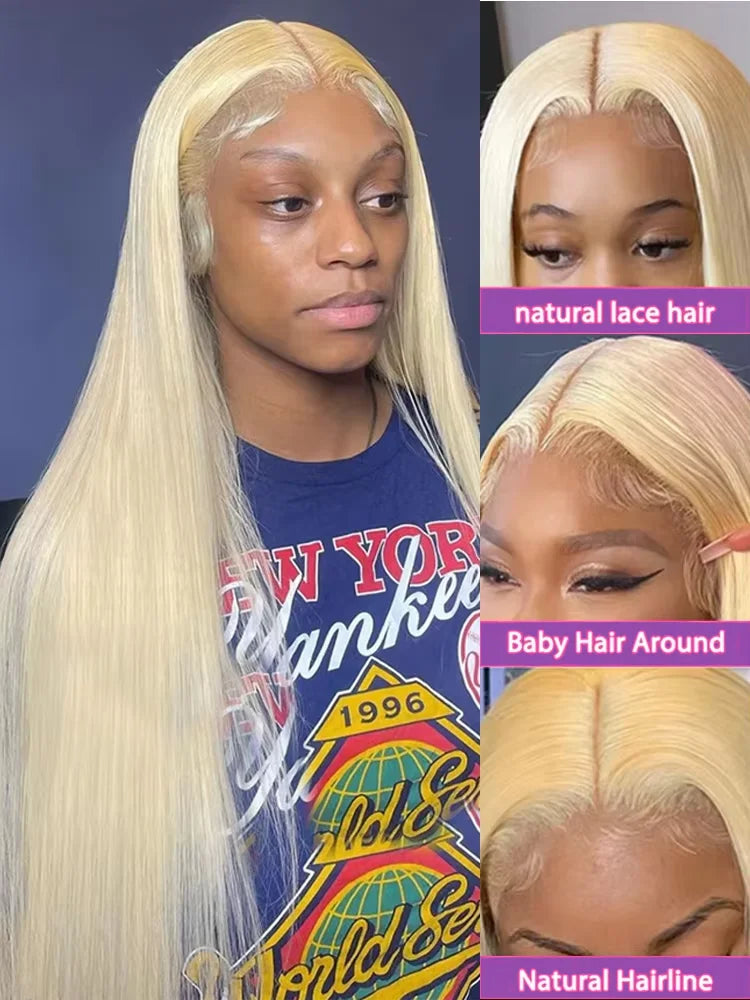 13X4 transparent Brazilian straight lace front wig 38 inches human hair blonde straight 613 Hd lace front wig 220 density