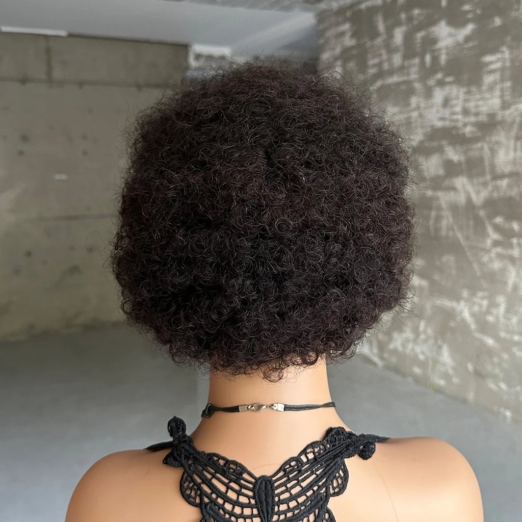 Short Afro Curly Wave Brazilian Human Hair Wigs Afro Puff Kinky Curly Wig For Women Black Brown Red Color Full Machine Wig