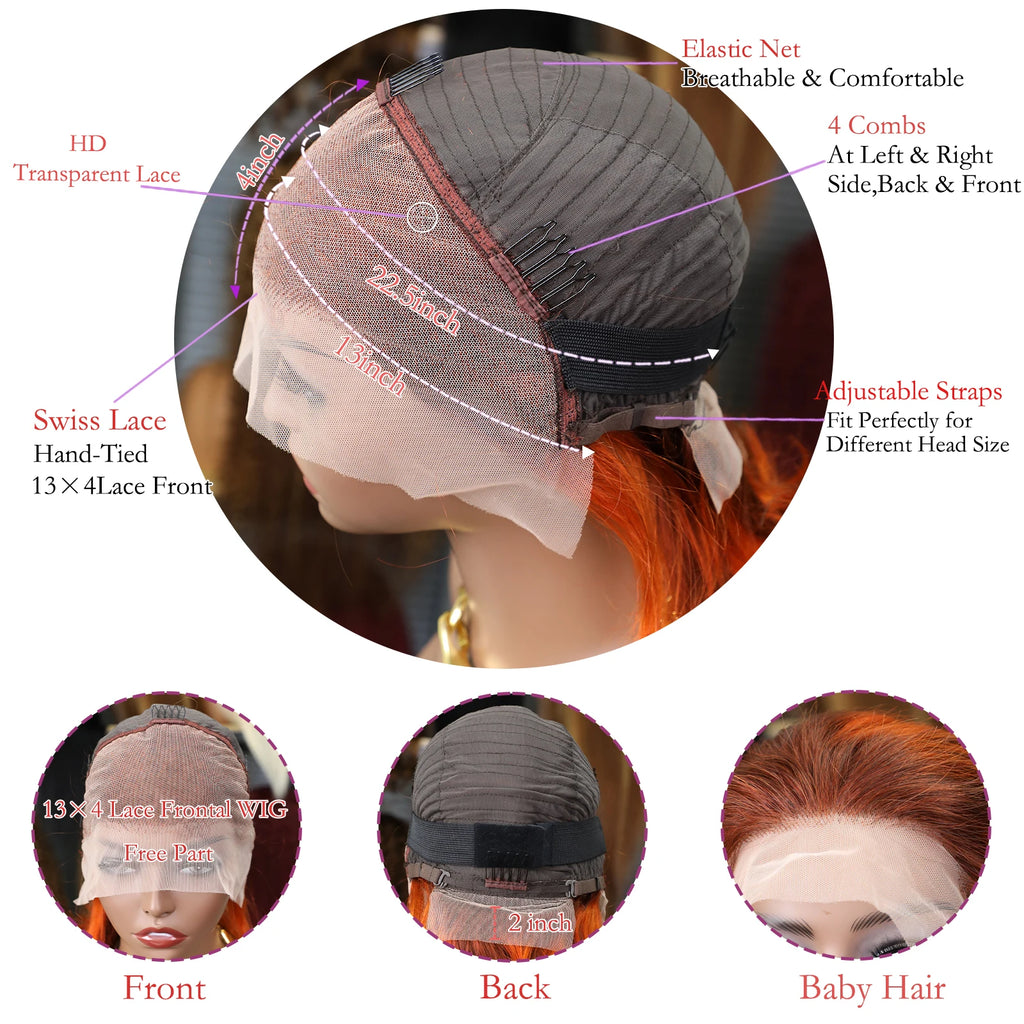 Bone Straight 4/350 Highlight 13x4 Full Lace Frontal Human Hair Wig Brazilian Short Ombre Ginger Piano Color Bob Wigs For Women