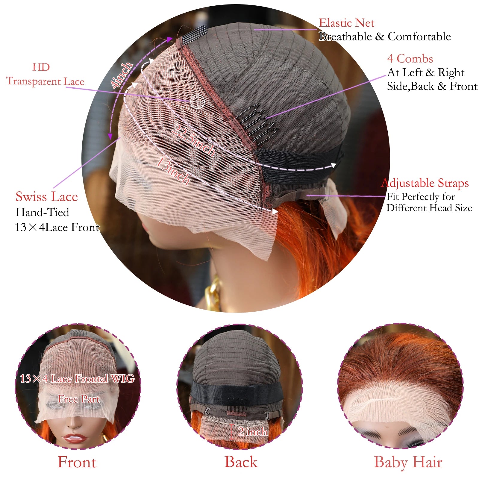 Bone Straight 4/350 Highlight 13x4 Full Lace Frontal Human Hair Wig Brazilian Short Ombre Ginger Piano Color Bob Wigs For Women