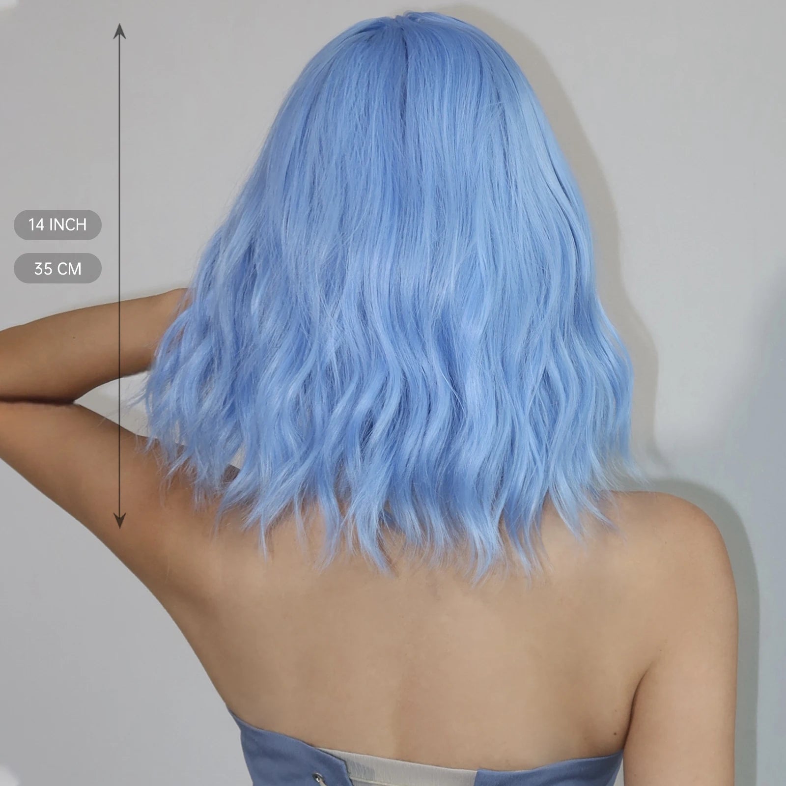 Blue Bob Curly Wavy Synthetic Wigs with Bangs Short Colorful Blue Cosplay Wig for Women DaiIy Lolita Natural Heat Resistant Hair
