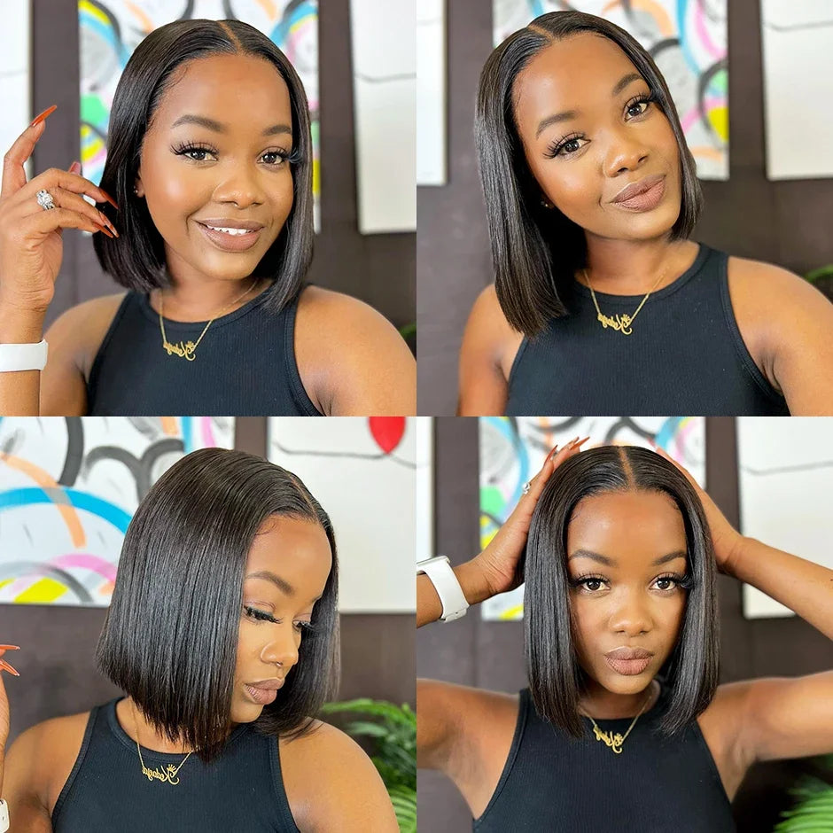 2026 New 10 Inch 4x4 Lace Front Synthetic Wig, Bone Straight Short Bob Preplucked Soft Brazilian Style Daily Wear Fashion Lace F