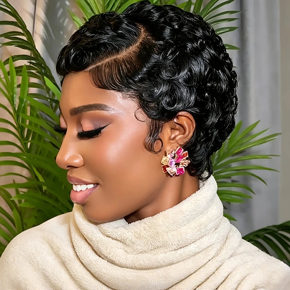 13x4 Lace Front Curly Human Hair Wig 6 Inch 180% Density Short Bob Hair Wigs For Women