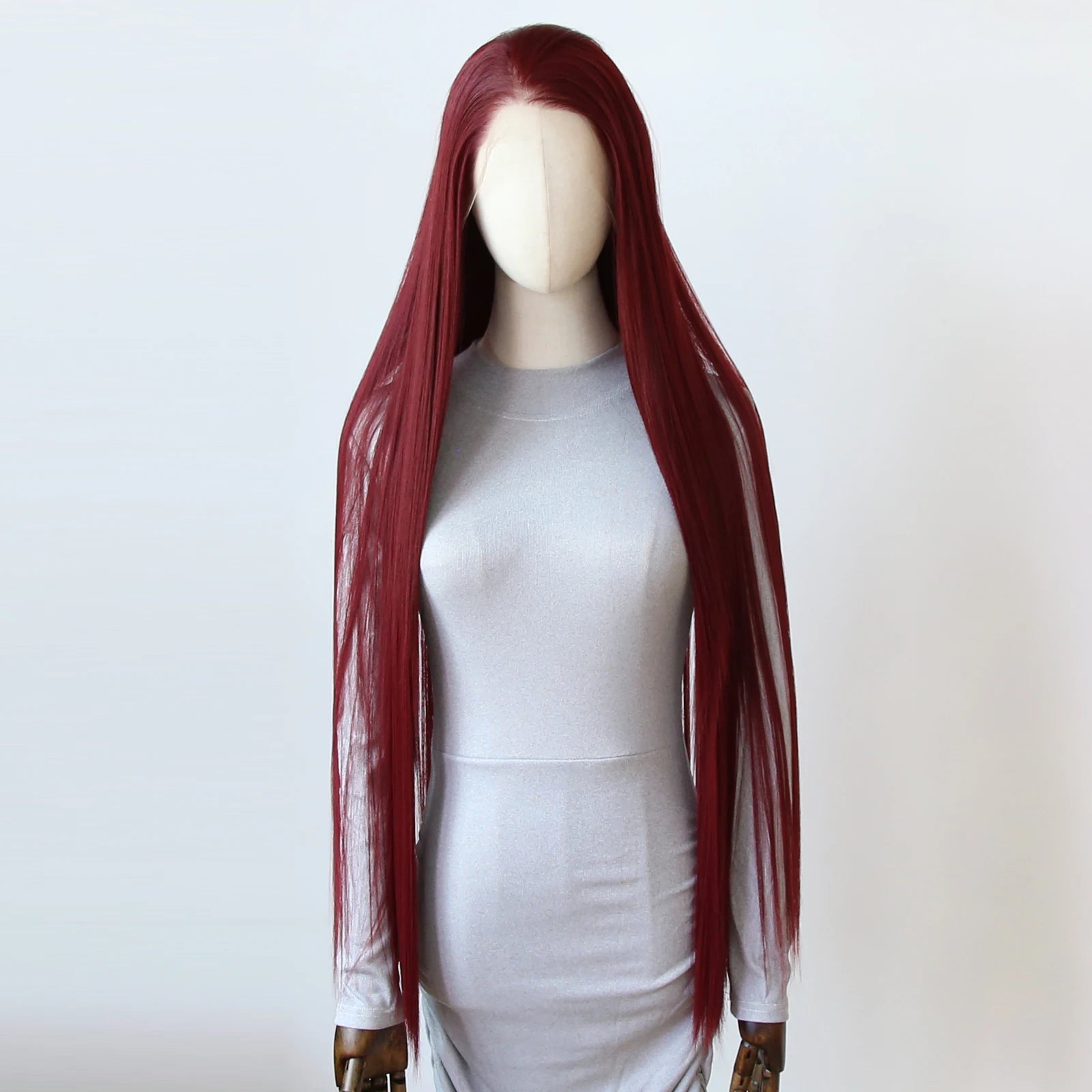 Wine Red Synthetic Lace Front Wig 40inch Long Straight Dark 99J Burgundy Lace Front Synthetic Wig Pre Plucked Natural Hairline