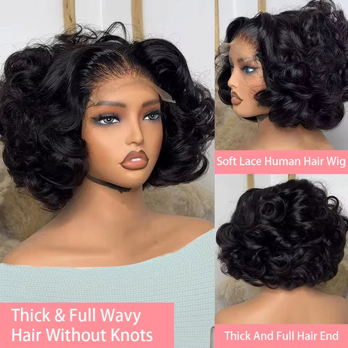 13x4 Curly Short Bob Body Wave Lace Frontal Wigs 12 14 16 Inch Wavy 4x4 HD Lace Front Wig Closure Brazilian Remy 100% Human Hair