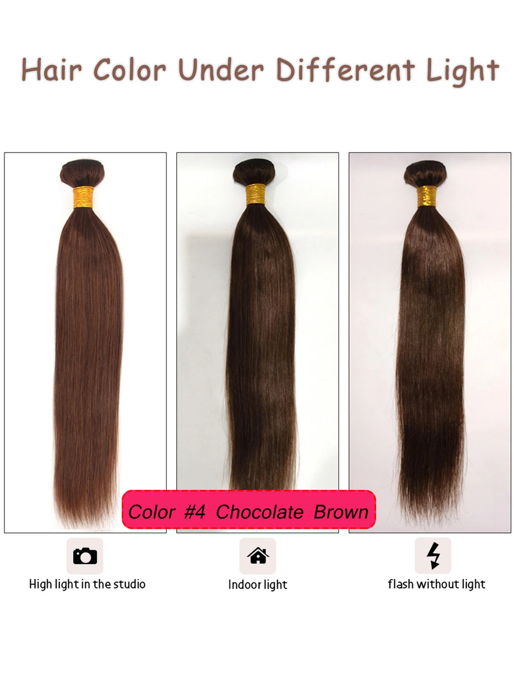 #4 Light Brown Straight Human Hair Bundles 8-30 Inch Cheap Human Hair Extensions For Black Women 1 / 3  Bundles Wholesale