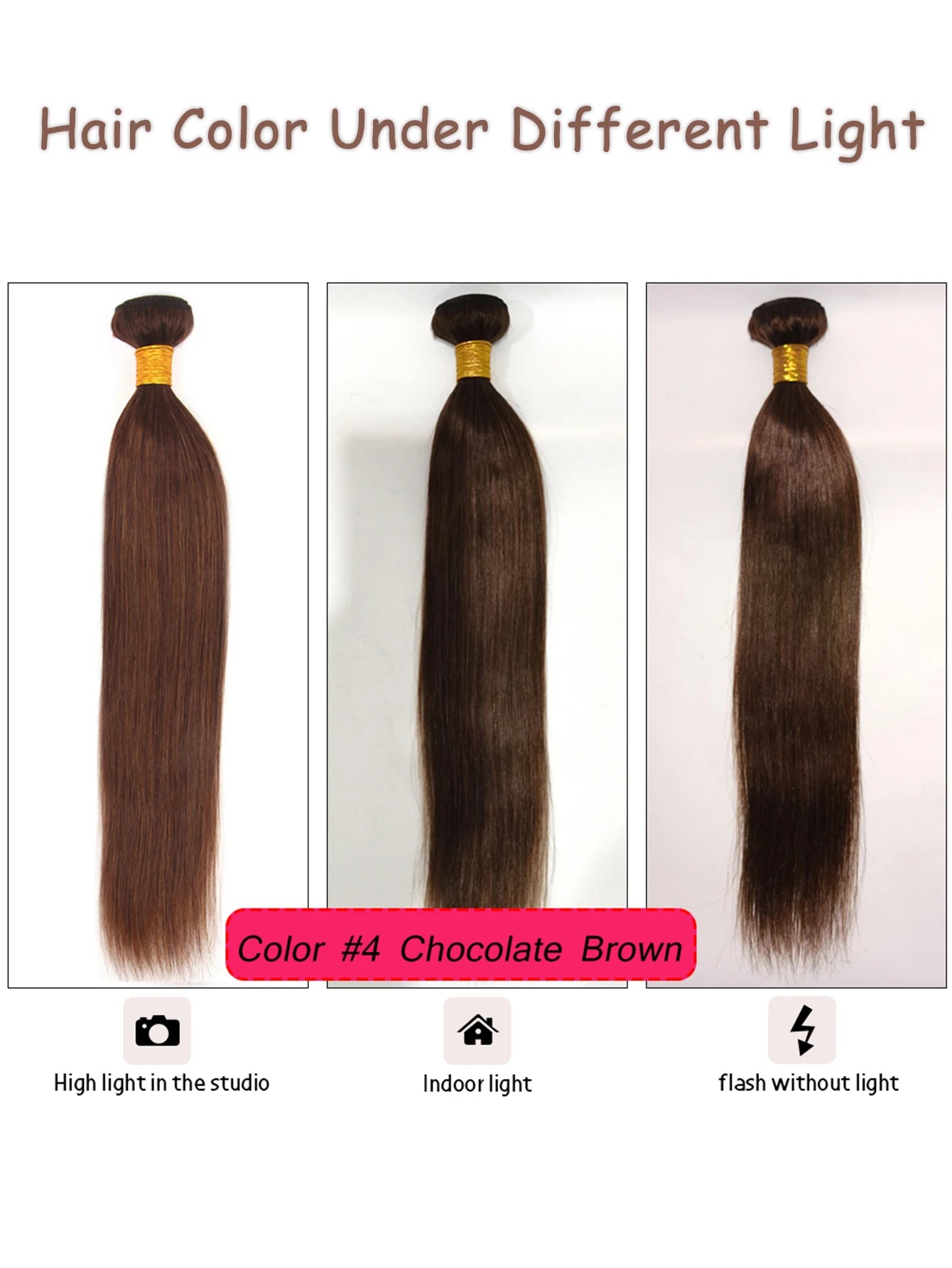 #4 Light Brown Straight Human Hair Bundles 8-30 Inch Cheap Human Hair Extensions For Black Women 1 / 3  Bundles Wholesale
