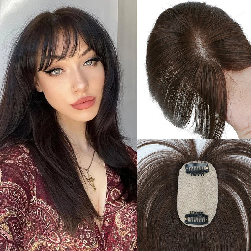 Real Human Hair Toppers for Women Daily 360°  Bangs 3D Hair Pieces with Thinning Hair Bangs20, 25, 30, 35cm