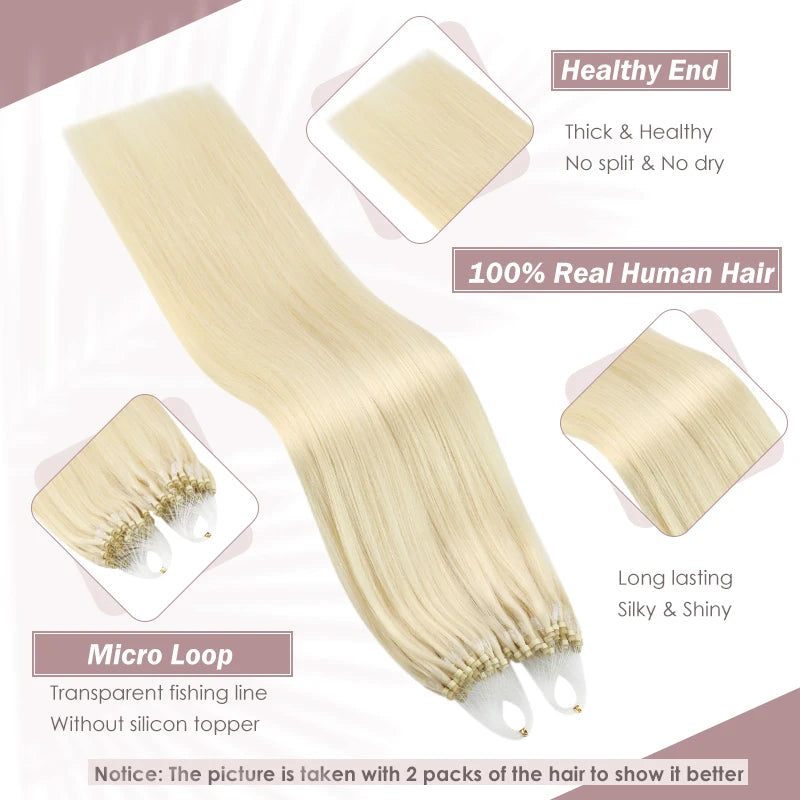 Ugeat Micro Loop Human Hair Extensions Real Human Hair Micro Link Hair Extensions Brazilian Natural High Quality 50g Per Pack