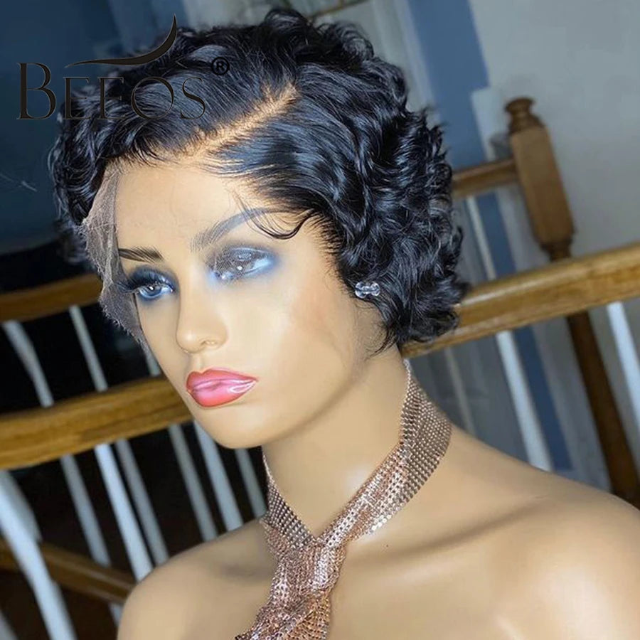 Skinlike 13x4 HD Lace Frontal Wig Pre plucked Curly Short Pixie Cut Human Hair Wig Brazilian Hair Wigs For Women Melt Skin Remy