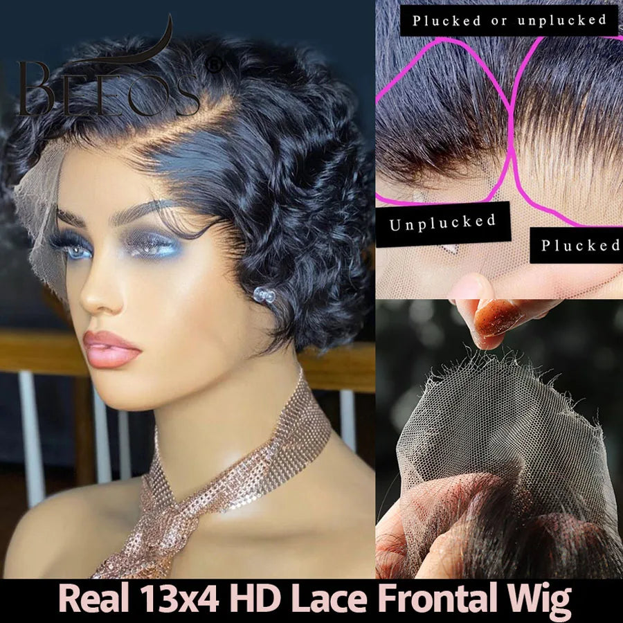 Skinlike 13x4 HD Lace Frontal Wig Pre plucked Curly Short Pixie Cut Human Hair Wig Brazilian Hair Wigs For Women Melt Skin Remy
