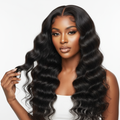 Deep Wavy Full Lace Wig worn by a beautiful African woman