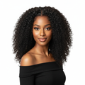Deep Curly U-Part Wig worn by a beautiful African woman
