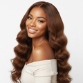 Body Wavy Halo Hair Extensions worn by a beautiful African woman