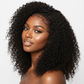 Kinky Curly Lace Front Wig worn by a beautiful African woman
